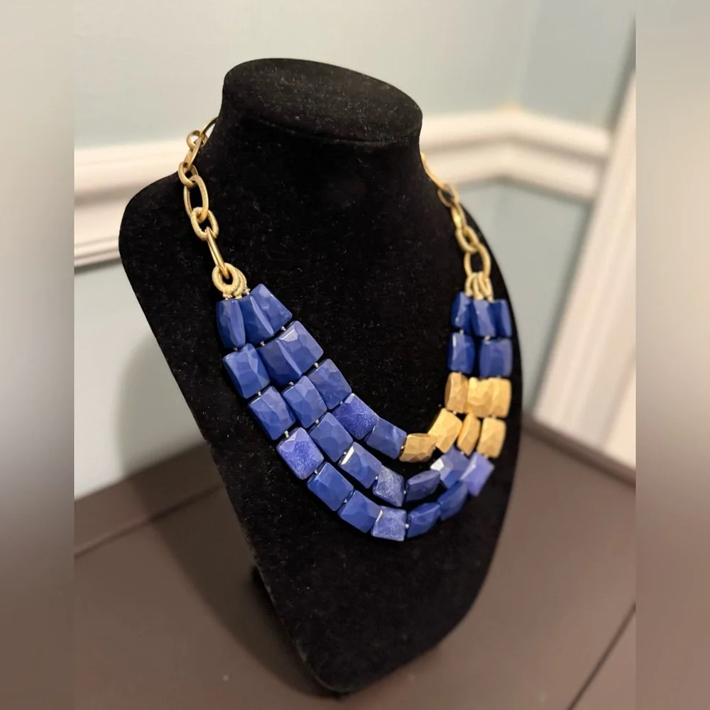 Stella & Dot Bahari necklace Stunning Blue and Gold Multi strand